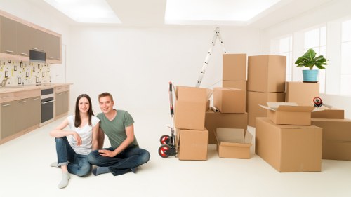 Boxes and furniture organized inside a Kingstonvale self storage unit