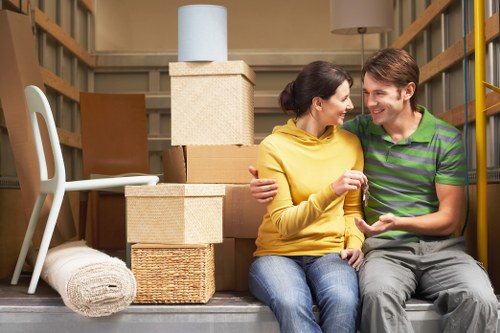 Residential packing setup with fragile items protected for relocation
